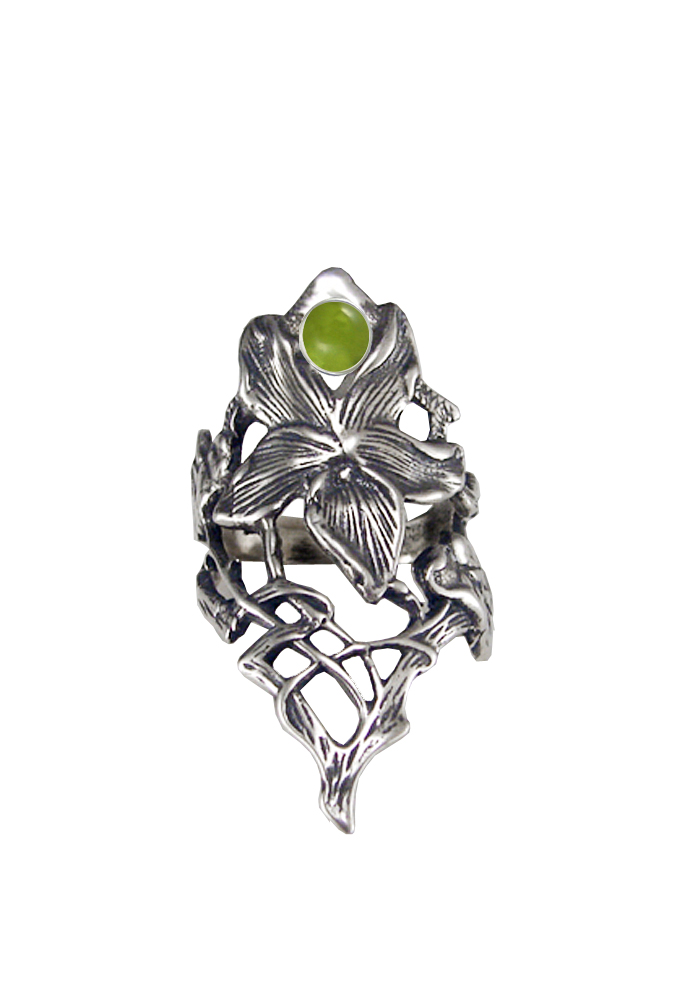 Sterling Silver Woman Maiden's Flower Ring With Peridot Size 10